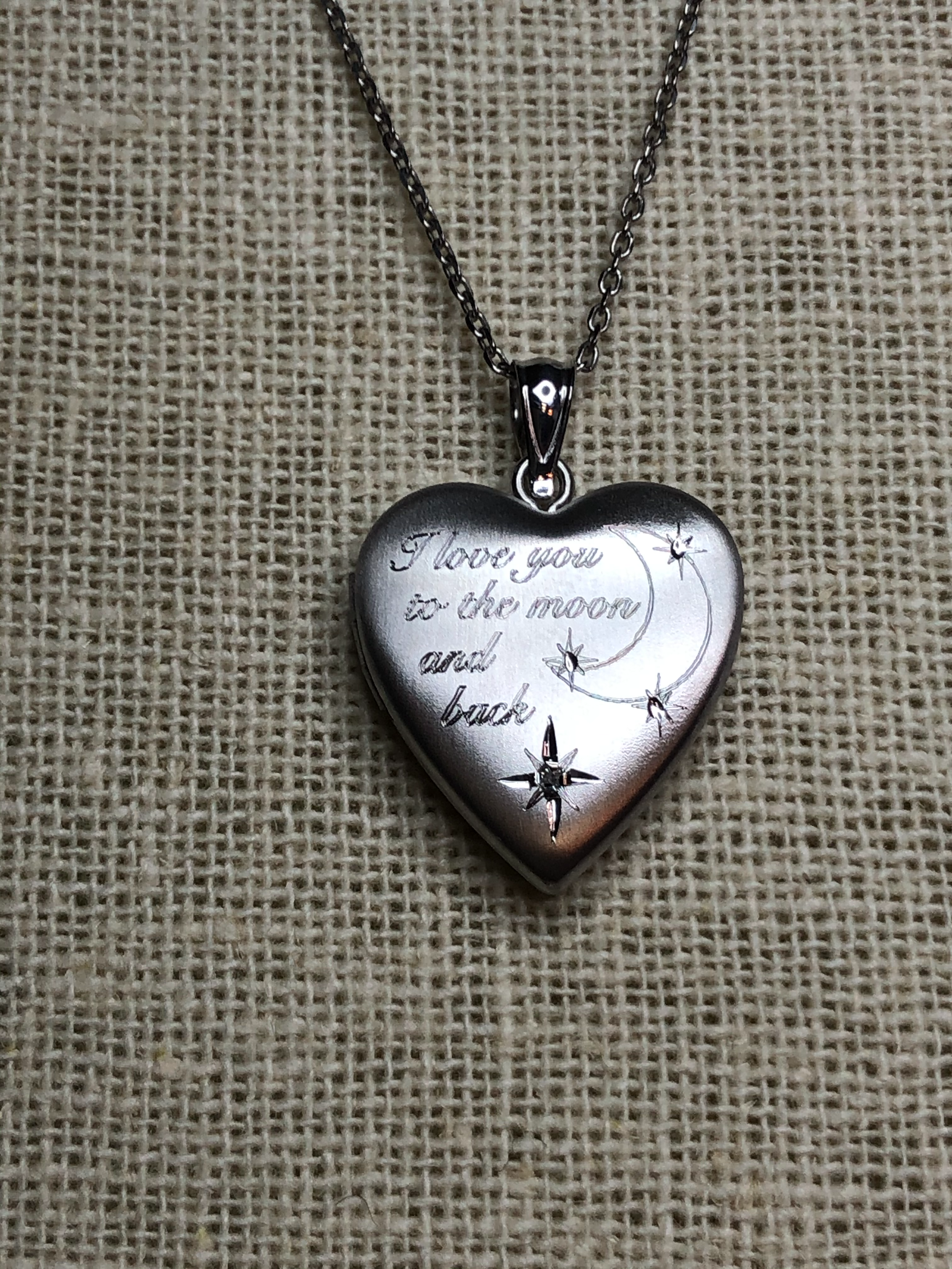 Sterling Silver I Love You to the Moon and Back Diamond Heart Locket